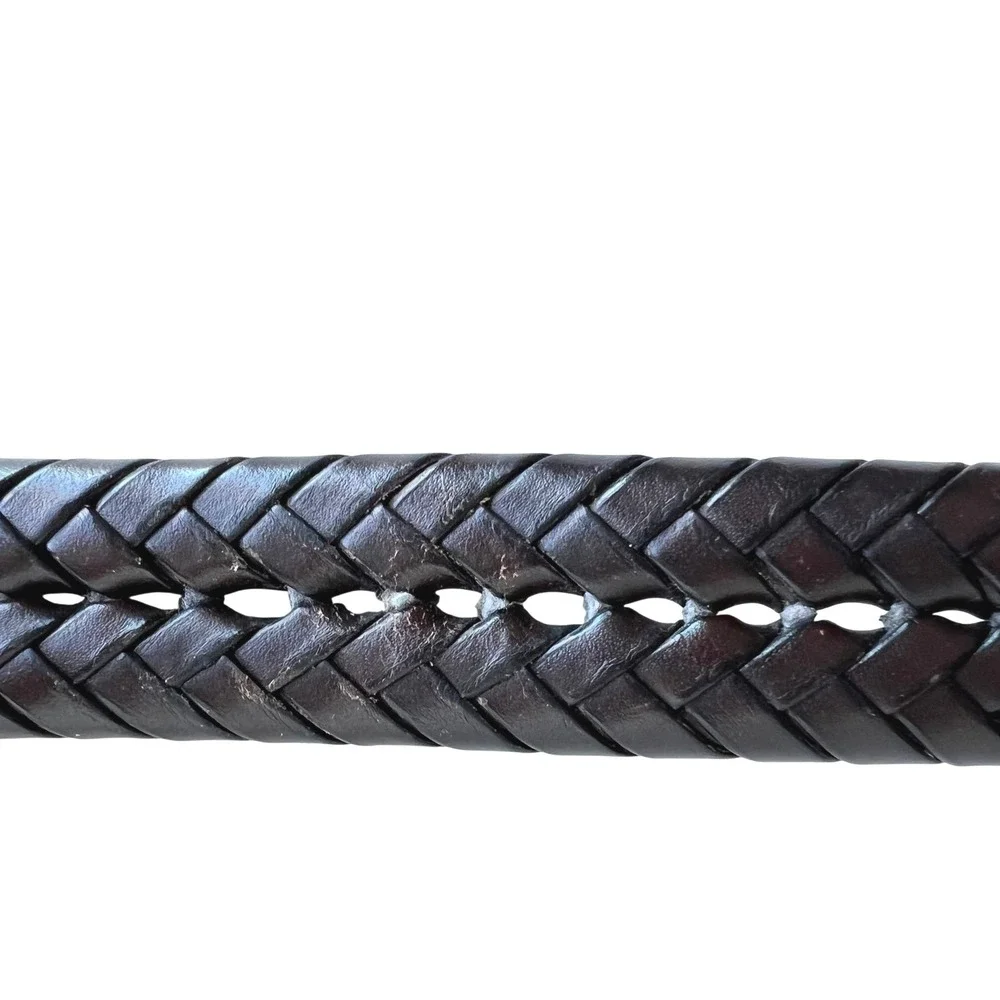 Fossil Braided Leather Belt Dark Brown Woven Gold Buckle Mens Size 38